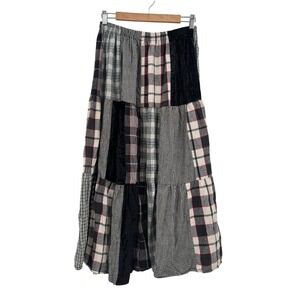 Lucia Lukken Broomstick Skirt Small Velvet Patchwork Plaid Gingham Made USA